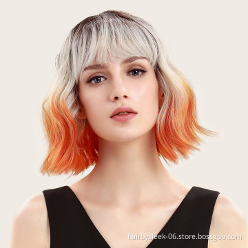 Wholesale wigs with no Lace curly hair for woman machine made Synthetic short fiber wig girl hair cheap synthetic wigs